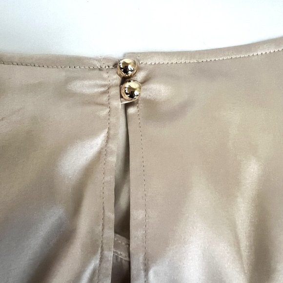 NEW WHBM Silk Stretch Cascading Ruffle Blouse Top, Champagne Shell, Size 12 - Picture 5 of 14